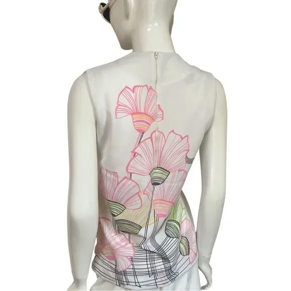 Mod 1960s Handmade One of a Kind Floral Sleeveless Shift Blouse - Picture 8 of 11